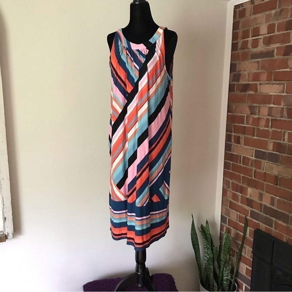 Roz & Ali striped sleeveless dress bold colours.